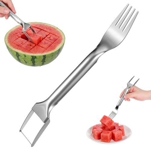 2pcs Watermelon Cutter, 2-in-1 Stainless Steel Watermelon Slicer, Portable Dual Head Watermelon Fork Slicer Tool for Watermelon, Mango, Pitaya Home Party Camping Kitchen