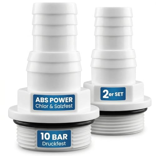 Aquakern Schlauchtülle ABS 1 1/2 Zoll x 32-38 mm 2er Set [Außengewinde x Schlauchtülle] für Filterpumpen & Filterkessel | hält bis zu 10 Bar Druck