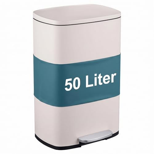 Relaxdays Cubo Basura Baño 50 Litros, Papelera Cocina Cierre Suave, Pedal, Bote Residuos Rectangular, Color a Elegir