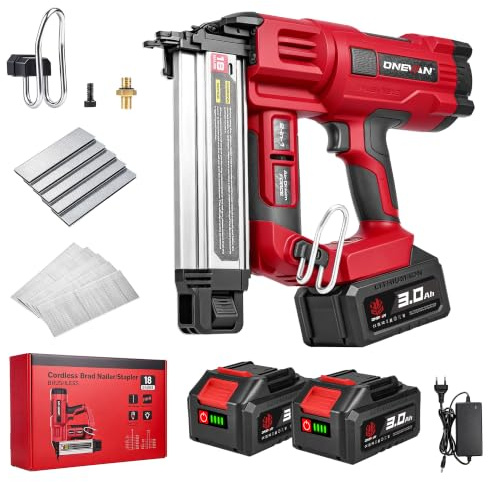 ONEVAN Cloueuse Électrique Sans Fil 18GA, Agrafeuse Avec 2 Batteries 3.0Ah | Autonomie 40min, Zone l'ongle 15mm–50mm, 120 clous/min, réglage profondeur, livrée 1000 clous, idéal bricolage & menuiserie
