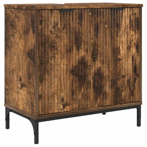 Ezbryzmatic Bathroom Cabinet Smoked Oak Wood 60.5 x 33.5 x 61 cm Modern Bathroom Cabinet with 2 Doors Sturdy Chipboard Bathroom Cabinet for Tidy with Ceramic Basins Depth Approx. 45 cm