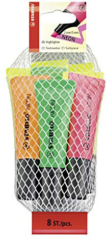 STABILO - Textmarker - NEON - 8er Pack - 4 x gelb, 2 x grün, 1 x orange, 1 x pink