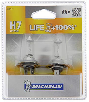 MICHELIN 2 Ampoules H7 LIFE+100% 55W 12V – Lampes Feux Route, Croisement et Antibrouillard – Technologie Longue Durée de Vie +100%, Remplacement Simple et Performances Optimales