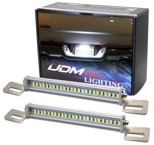 iJDMTOY 2 Sets Universal Fit Angle-Adjustable Xenon White 24-SMD-5730 LED License Plate Frame Mount Lamp Compatible with License Plate Illumination or Backup Reverse Light