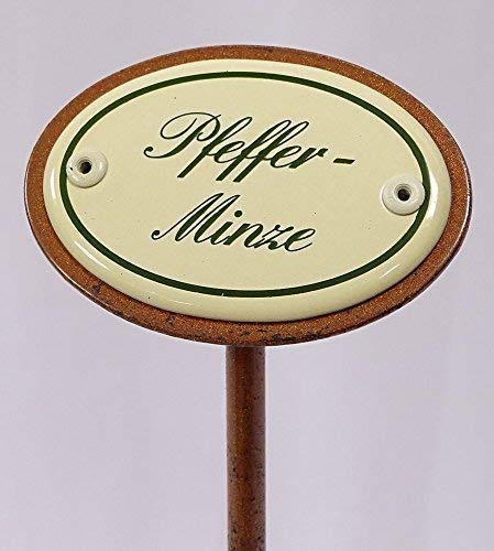 Kräuterschild Kräuterstecker Emaille, Pfefferminze, Erdspieß 25 cm