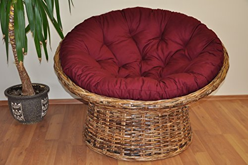 Rattan Papasan Sessel inkl. hochwertigen Polster, Abacca Split, D 110 cm, dicht geflochten ! (weinrot)