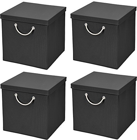 StickandShine 4er Set Schwarz Faltbox 30 x 30 x 30 cm Aufbewahrungsbox faltbar mit Kordel und mit Deckel