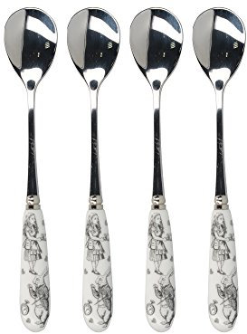 V&A Alice in Wonderland Stainless Steel Teaspoons with Decorative Porcelain Handles, 15.5 cm (6 Inch) - White