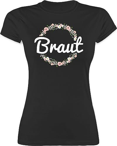 Shirt Damen - JGA Junggesellenabschied Frauen - Braut Blumenkranz - XXL - Schwarz - Bride Tshirt t-Shirts junggesellinnenabschied Bachelorette Party bripe Frau t-Shirt jungesellinnenabschied Outfit