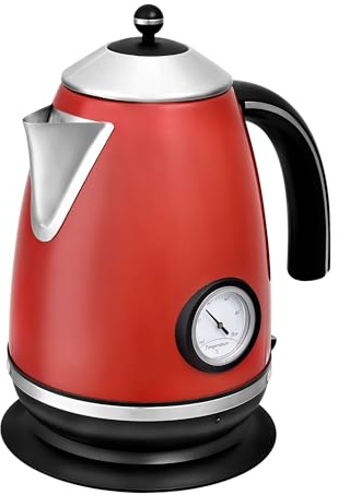 Team Kalorik Bouilloire Electrique sans Fil 1.7 Litre en Inox, 2000 W, Indicateur de température, Rouge, TKG JK 1046 R