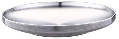 BESTonZON Edelstahl Platten Matt Poliert Doppelwandige Runde Teller Geschirr Tabletts für Teller Camping Outdoor Plate 23 cm