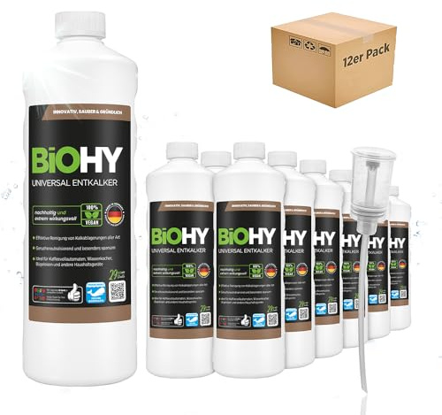BiOHY Descalcificador universal (12 botellas de 1 litro) + Dosificador | Universeel concentraat voor alle huishoudelijke apparaten | Compatibel met alle koffiemachines en espressomachines (Entkalker)