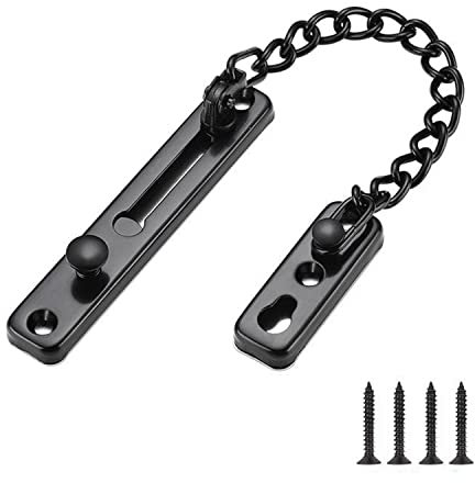 JINXM Door Security Chain Sliding Bolt Latch Guard Safety Catch Guard with Spring Anti-Theft Press Lock with 4 Screws,Stainless Steel Matte Black for Hotel Apartment Home Bedroom