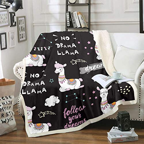 Nettes Lama Kuscheldecke Karikatur Lama Alpaka Wohndecke 150x200cm Sternbild Sternenhimmel Flanell Fleecedecke für Sofa Schönes Tier Thema Couchdecke