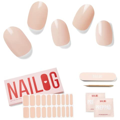 NAILOG Nagelfolie UV Härtend 20 Stück UV Nagelfolie - Beige | 20 extra lange Streifen, Gel-Nägel in Salonqualität zum Selbermachen, langanhaltend, HEMA-frei, vegan, einfach und sicher