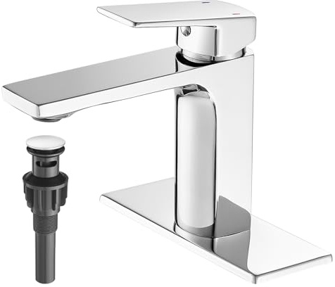 GENBONS Chrome Bathroom Faucets 1 Hole Single Handle Bathroom Vanity Sink Faucet with Pop-up Drain and Faucet Supply Lines Rv Lavatory Vessel Faucet Basin Mixer Tap