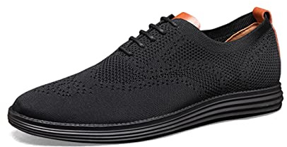 Mens Knit Mesh Sneakers Oxford Casual Shoes Smart Business Work Office Lightweight Breathable Walking Shoes Black