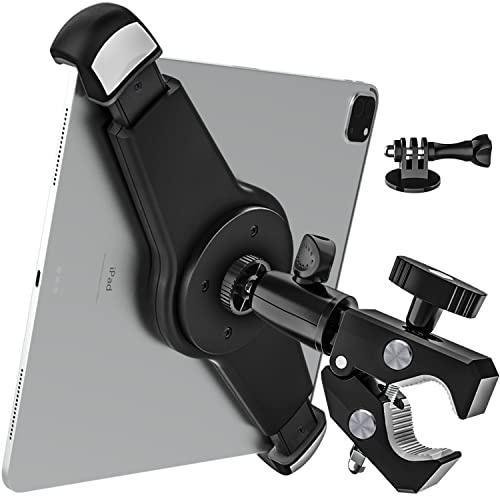 woleyi Aluminium Große Tablet Halterung Halterung für Spin Bike Laufband Peloton Mikrofonständer Stativ Adapter Heimtrainer Fahrrad Lenkerklemme für iPad Pro 13 Air, Galaxy Tabs, 9,5-14,5 Zoll Geräte