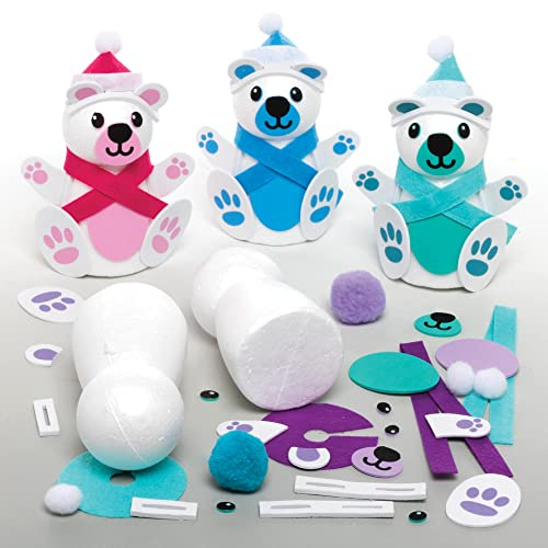 Baker Ross FE973 Eisbär Bausatz Bastelset - 4er Pack, Bastel deine eigene Weihnachtsdekorationen, Kinder Kunstset zum Dekorieren und Ausstellen, Festliche Kunst und Bastelaktivität, Mittel