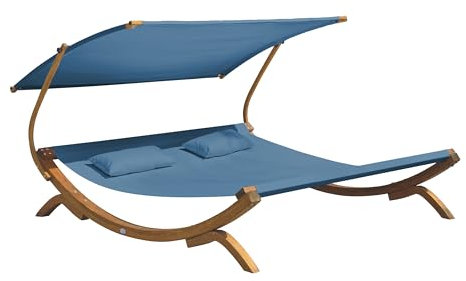 AXI Gartenliege Mallorca aus Holz für 2 Personen | Sonnenliege XXL mit Dach für den Garten | Doppelliege mit Sonnendach wetterfest in Blau