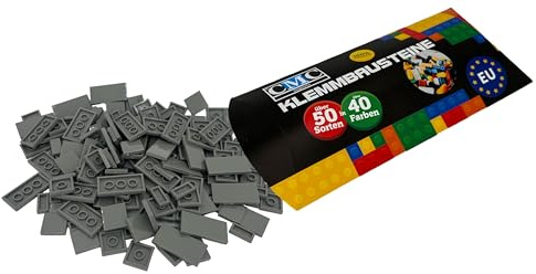 CMC imports 90 Klemmbausteine Fliesen Tiles Bausteine 1x2 2x2 2x4 Noppen Kompatibel freie Auswahl 34 Farben (280 - Grau)