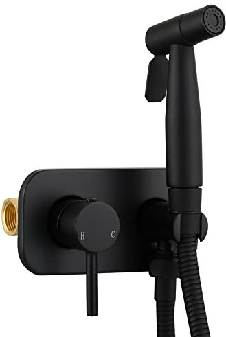 Tecmolog Doccetta per WC in acciaio inox, set di rubinetti da incasso, per acqua calda e fredda, spray per WC WS024CF3, colore nero