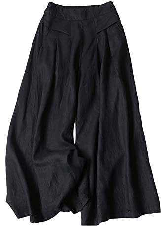 Jupe Pantalon Femme Fluide Eté Sarouel Jupe Culotte Taille Elastique Pantalon Ample Large Noir Étiquette XXXL 42