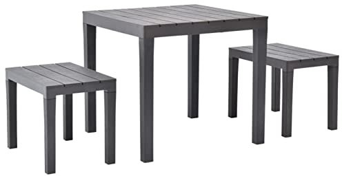 CANLAY Gartentisch mit 2 Bänken, Gartenmöbel Set, Garnitur, Sitzgarnitur Garten, Balkon Möbel Set, Garten Möbelsets, Kunststoff Braun