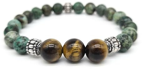 Nahle® | Tigerauge Afrikanischer Türkis Armband | Naturstein Perlenarmband für Frauen und Männer | handmade Tolle Geschenkidee | inklusive Schmuckbox