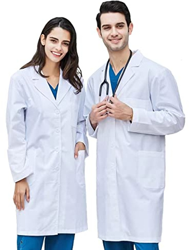 CoatCool laboratorierock vit kappa bomull läkarrock män kvinnor kappa hygien långärmad medicinkappa med knappar och 3 fickor kemi rock skola unisex läkarkappa för laboratorium, studier, arbete