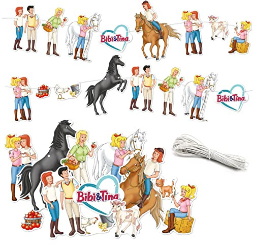 Papierdrachen Girlande Geburtstag - Bibi & Tina - Deko für Kindergeburtstag - 10 m Partygirlande für Deine Feier - für Mädchen und Jungen - Party Deko Geburtstagsdeko Set 6