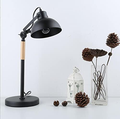 SXYSXYSXY Modern Metall Schreibtischlampe Retro Tischlampe Holz Büro Arbeitsleuchte LED Verstellbarer Leselampe Klassische Studierlampe Schlafzimmer Nachttischlampe Architektenlampe E27*1,Schwarz