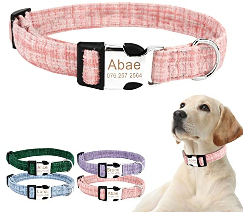 TONYFY Personalisiertes Hundehalsband, Individuelles Name und Telefonnummer, Einfarbiges Design mit Etikett, Verstellbares Haustierhalsband mit Leine, für Kleine, MittelgroßE GroßE Hunde (Rosa-XS)