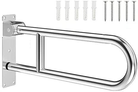 QOR Haltegriff Klappbar, 60cm Wandstützgriff Toilette Haltegriff Dusche WC Griff Aufstehhilfe für Behinderte,Senioren, rutschfest Wandmontage, Silber(Color:Silber hell)