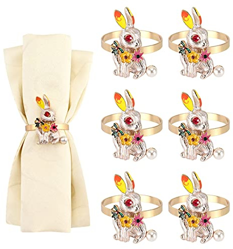FRAMICS Ostern Serviettenringe 6er Set Hase Serviettenringe Metall Hase Serviettenring Halter für Ostern Party Bankett Abendessen Frühling Tischdekoration