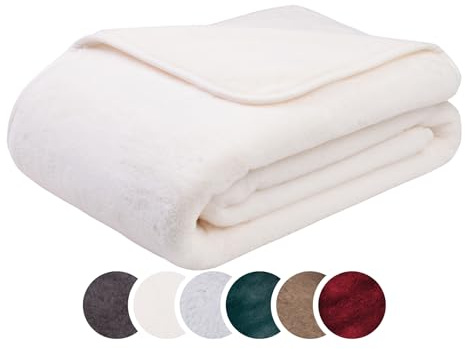 liebling Kuscheldecke Merino-Touch, Wohndecke Ultra flauschig als Sofaüberwurf oder Wendedecke, waschbar, 150 x 200 cm, wollweiß