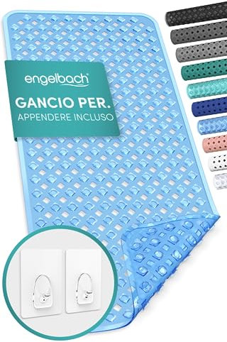 Engelbach® Tappeto vasca antiscivolo 88x40cm - Con 2 ganci per asciugatura rapida - Senza BPA, antimuffa, antibatterico e lavabile in lavatrice