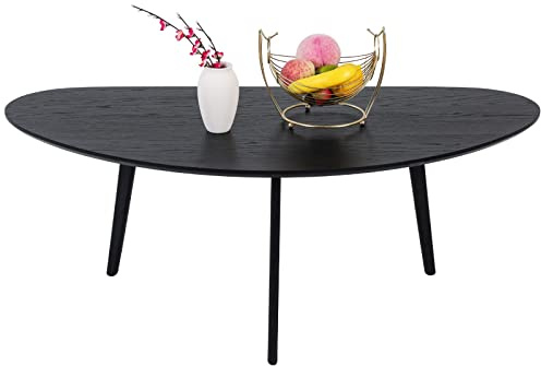 FIRMINANA 50-talet modernt soffbord, stort ovalt svart soffbord för vardagsrum, ovalt litet mangotop svart soffbord för små utrymmen, svart-120 cm B x 23,63 D x 45 cm H