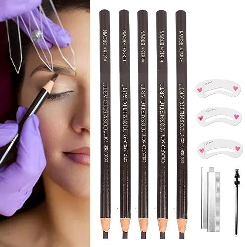 Matita sopracciglia Waterproof，Professional Makeup Matita sopracciglia,kit per microblading impermeabili,Tinta Sopracciglia（5 pc Marrone Scuro）