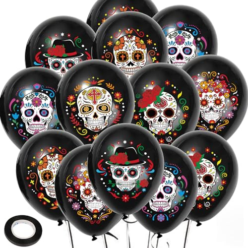HOWAF 30 Dia De Los Muertos Deko Luftballons Dia De Los Muertos Luftballons Tag der Toten Ballons Halloween Luftballons Sugar Skull Luftballons Day Of The Dead für Cinco De Mayo Halloween Deko