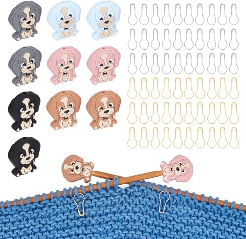 NBEADS 10 Stück Stricknadelstopper Für Hunde, Nadelspitzenschutz Mit 60 Stück Sicherheitsbirnennadeln Birnenförmige Stricknadeln Zum Stricken Häkeln Nähen Heimwerken