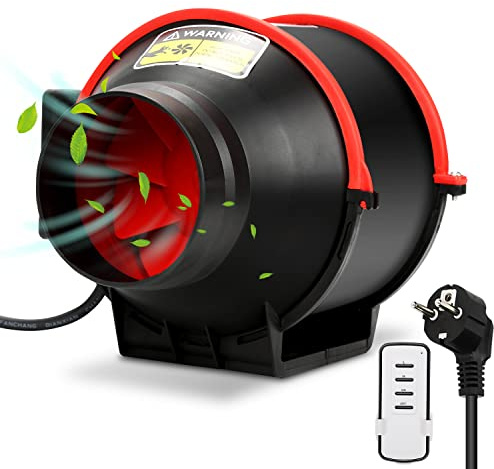 Randaco 150 mm Einstellbar Rauchabzug Rohrventilator Inline-Kanalventilator, 540 m3/h Abluftventilator Lüfter Leise mit Fernsteuerung, EU-Stecker Für Bad,WC,Küche,Gewächshaus,Zelt,Garage