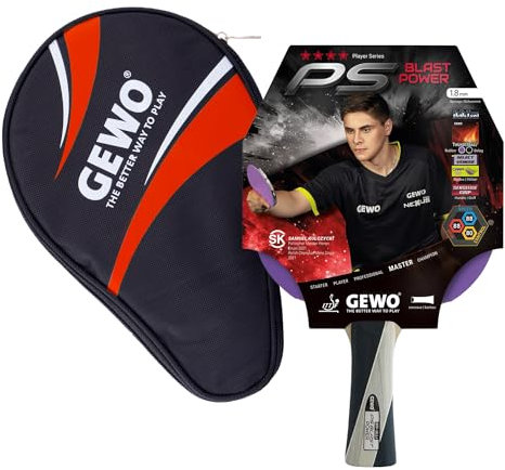 GEWO PS Blast Power Tischtennisschläger & GEWO Tischtennisschläger Hülle mit Ballfach rot - ITTF genehmigter Profi-Tischtennisschläger, konkav, 1,8mm Schwamm