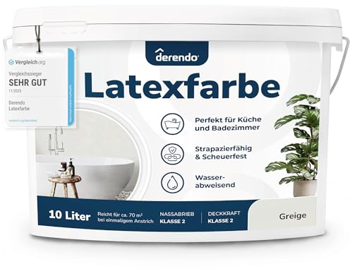 derendo Latexfarbe Grau Greige abwaschbar hohe Deckkraft Innenfarbe matt 10l
