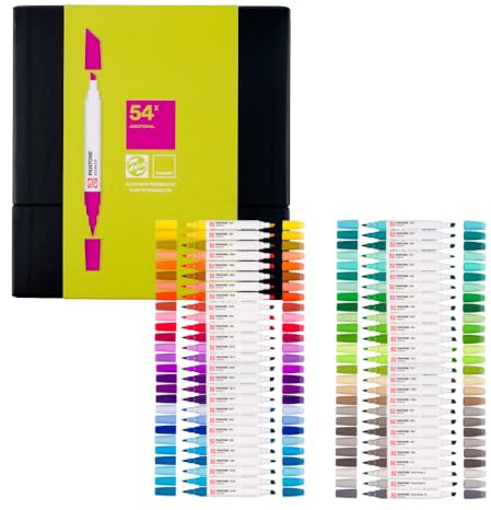 Talens | Pantone Set di 54 Marcatori Additional | Penna a Doppia Punta con Pennello e Punta a Scalpello | Inchiostro Pigmentato a Base d'Acqua nei Colori Pantone