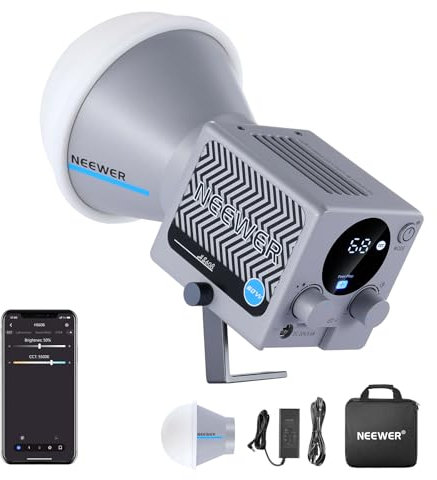 NEEWER HS60B Mini COB Video Light avec Contrôle par Application, éclairage Continu Portable 60W Bicolore à LED COB avec 35000lux/1m 2700-6500K 0-100% Réglage PWM CRI/TLCI 97+ Lumière Photo Studio