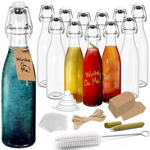 Nevlers Glasflaschen mit Bügelverschluss, rund, mit Klappdeckel, luftdichte Glasflaschen mit Deckel, zur Verwendung als Kombucha-Flaschen, Limoncello-Flaschen, Vanilleflaschen oder Glas-Bierflaschen,
