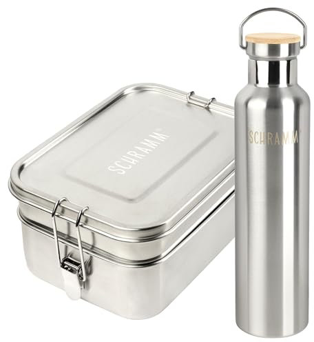 Schramm® Lunchbox und Trinkflasche Edelstahl im Set Thermosflasche Edelstahl Trinkflasche 750ml Brotdose Thermoflasche 1960ml Lunch-Set Metall