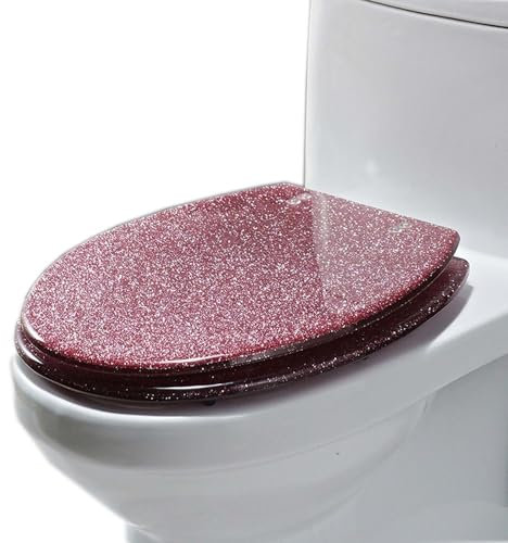 Toilettendeckel WC-Sitz mit Absenkautomatik, Schnellverschluss Und 360°-verstellbaren Scharnieren, Reinigen(Pink)