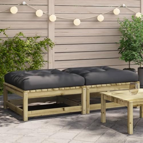 Somanki Gartenhocker mit Kissen 2 STK. Kiefernholz Imprägniert, Balkon Hocker, Fusshocker Garten, Hocker Garten, Fußhocker Für Sessel, Gartenmöbel Hocker - 838108